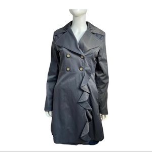 Cynthia Rowley grey trench coat jacket ruffles
